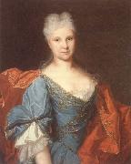 unknow artist Portrait of a lady,half-length,wearing a blue embroidered dress with a scarlet mantle Sweden oil painting artist